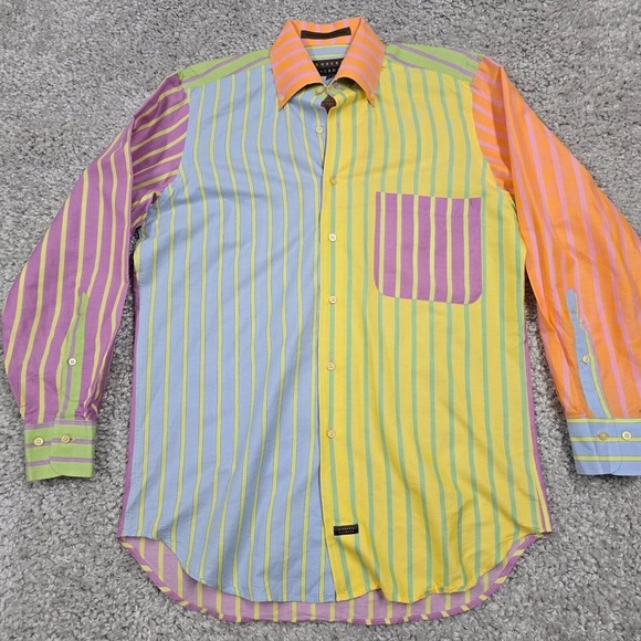 Vtg Robert Talbott Shirt Mens S 90s Colorblock Striped Cotton‎ Retro Statement - Picture 2 of 12